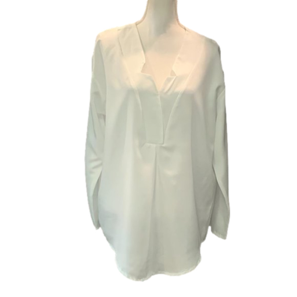 White Long Sleeve V-Neck Tunic Blouse NWOT